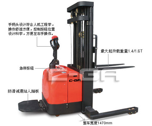 寬支腿全電動堆高車
